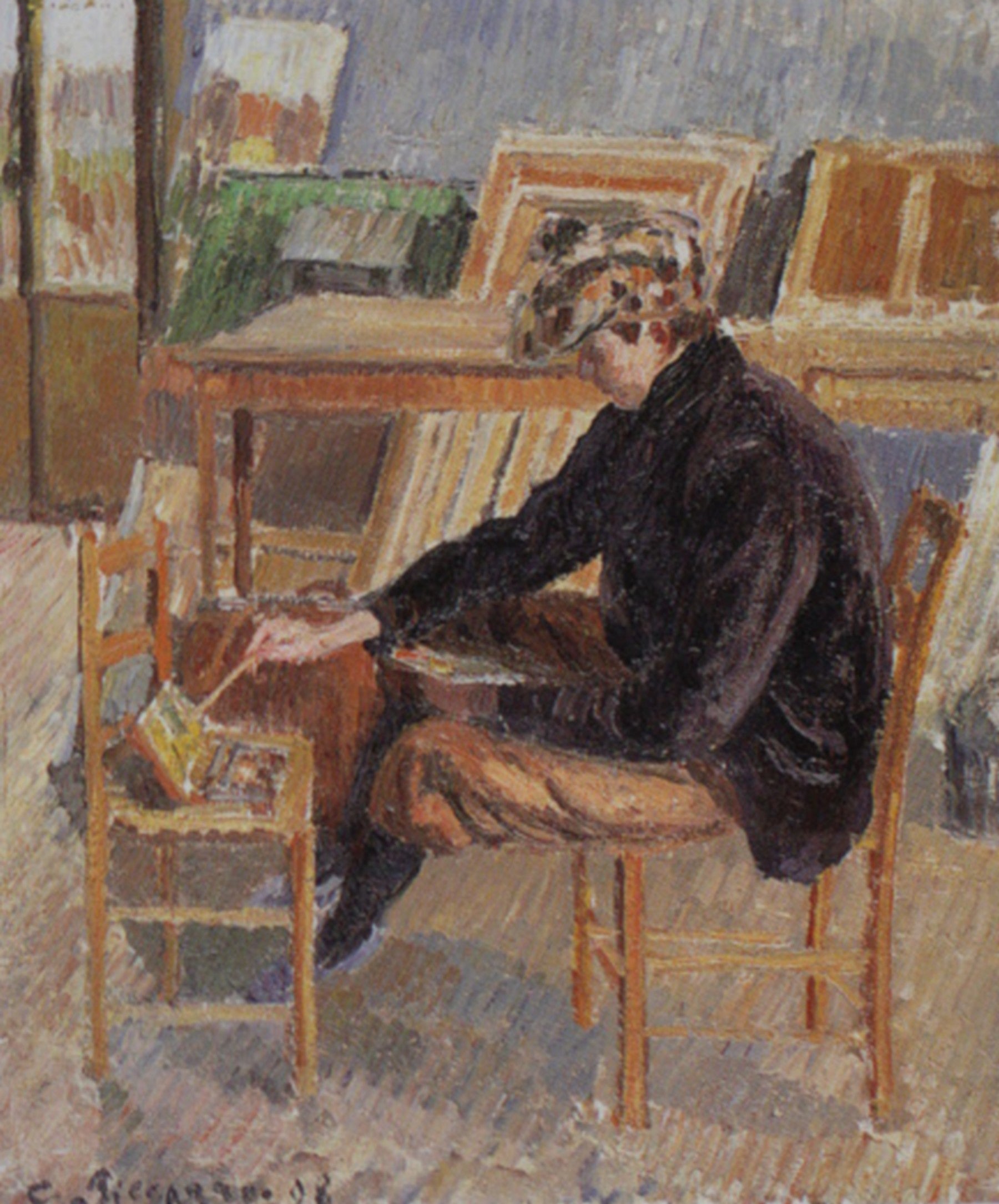 Reproduction du tableau « Paul-Émile Pissarro peignant, esquisse - Camille Pissarro » par Alpha Reproduction en peinture à l’huile