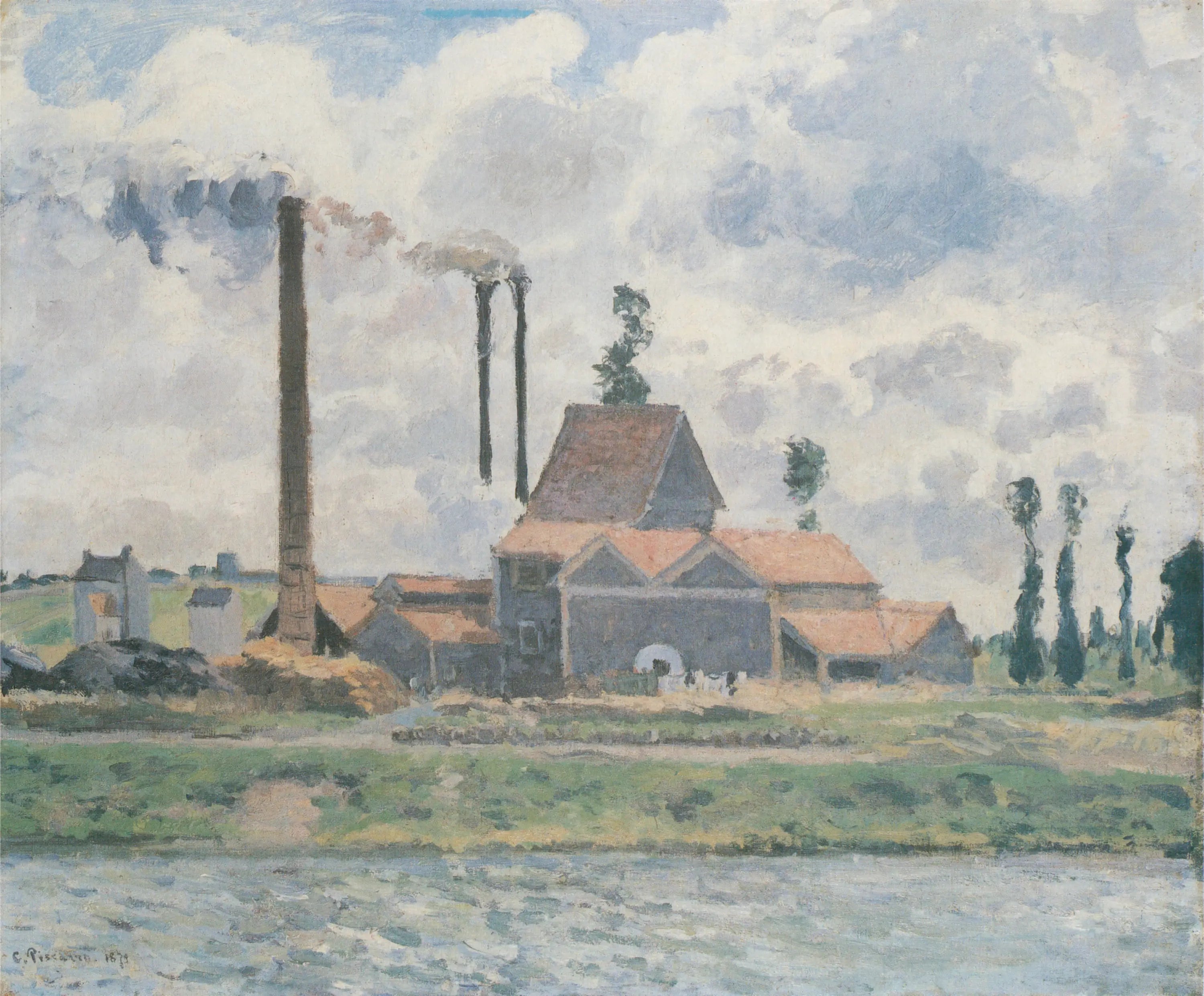 Reproduction du tableau « Usine à Saint-Ouen-l'Aumône - Camille Pissarro » par Alpha Reproduction en peinture à l’huile