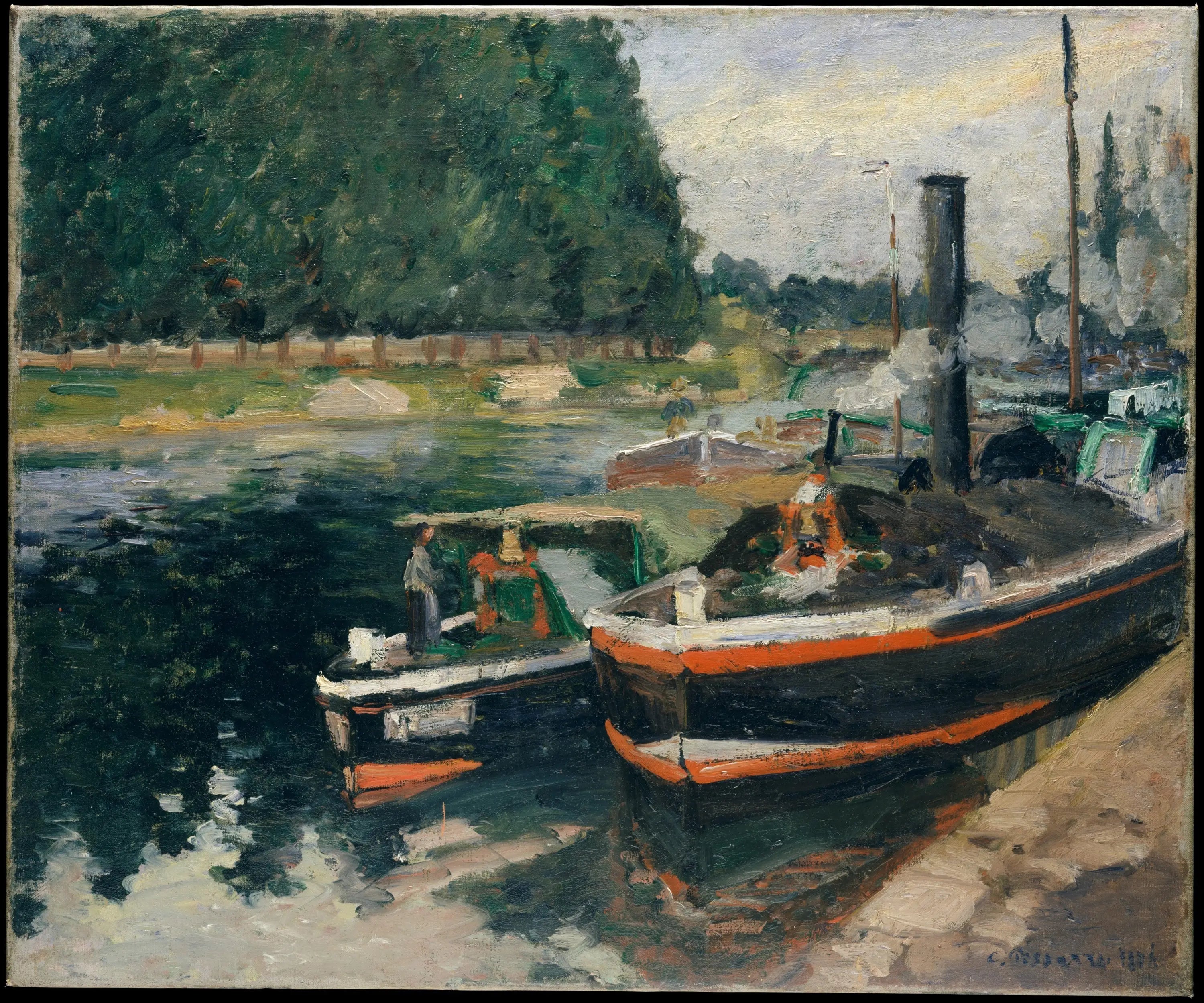 Reproduction du tableau « Péniches à Pontoise - Camille Pissarro » par Alpha Reproduction en peinture à l’huile
