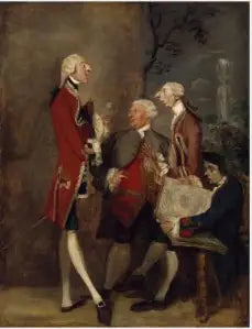 Karikatur av Thomas Brudenell, baron Bruce, den ærede John Ward, Joseph Leeson, fremtidig 2. greve av Milltown, og Joseph Henry de Shafford. - Joshua Reynolds