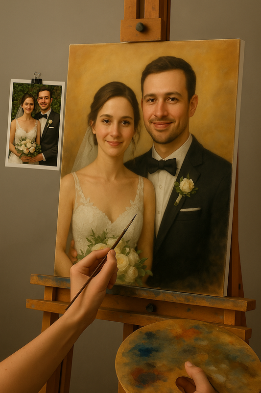💍 Tilpassbart Bryllupstavle – Oljemaleri Følelser & Eleganse