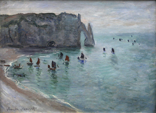 🖼️ Étretat, Porte d’Aval – Fiskebåter som forlater havnen – Claude Monet (ca. 1885)