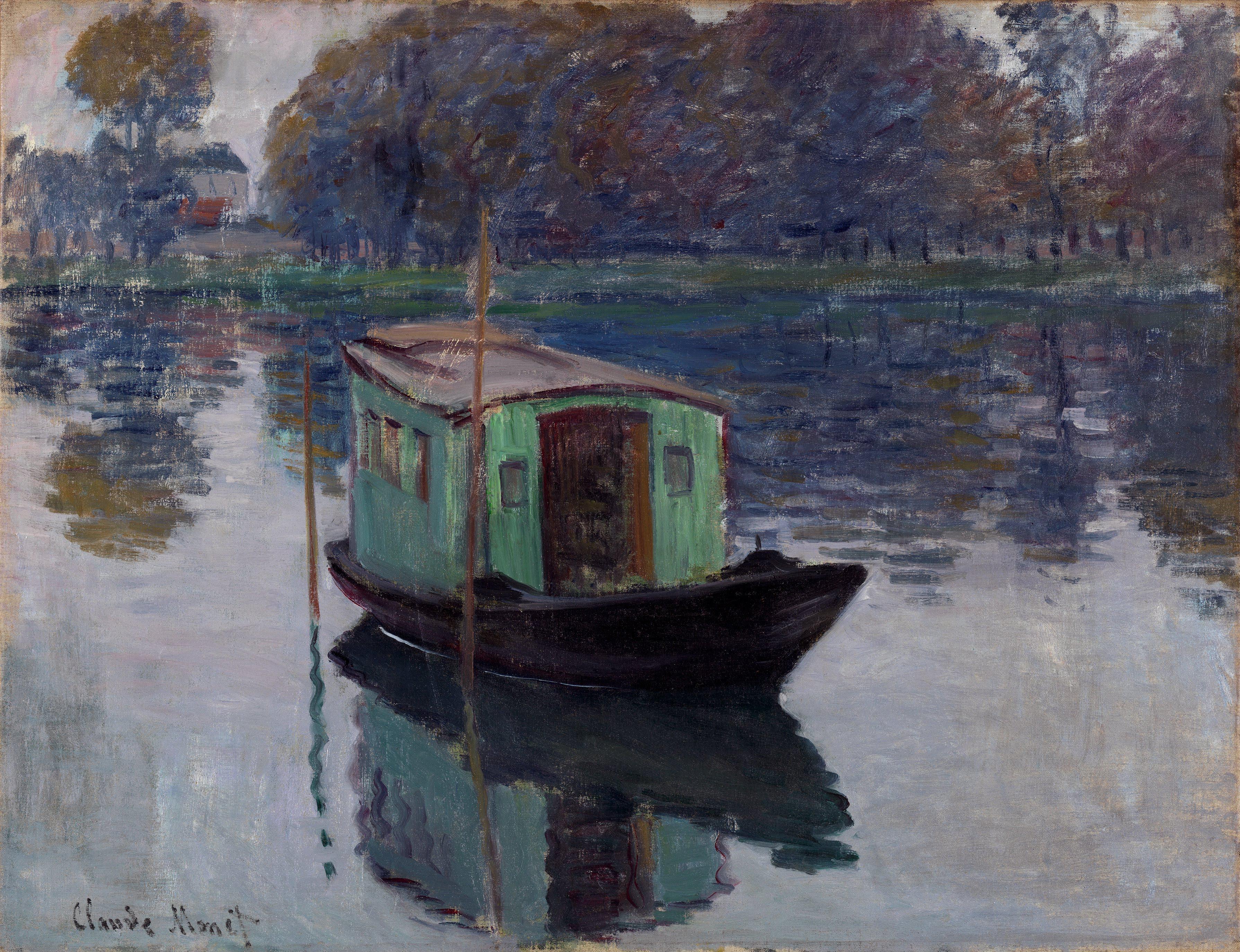 Reproduction du tableau « Le bateau-atelier - Claude Monet » par Alpha Reproduction en peinture à l’huile