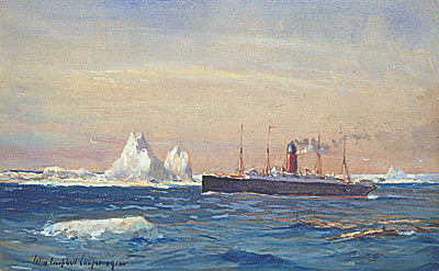 Vue du Carpathia passant le long des icebergs après avoir secouru les survivants du Titanic - Colin Campbell Cooper