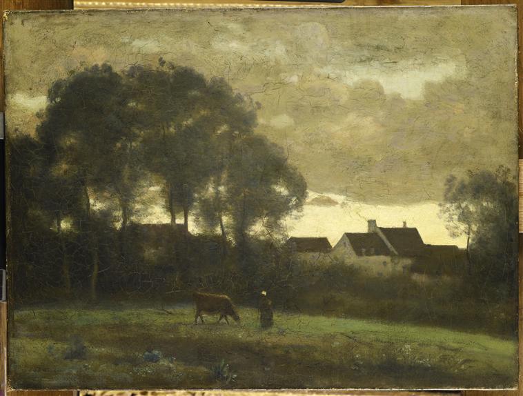 Vachère dans un pré au soleil couchant - Jean-Baptiste Camille Corot
