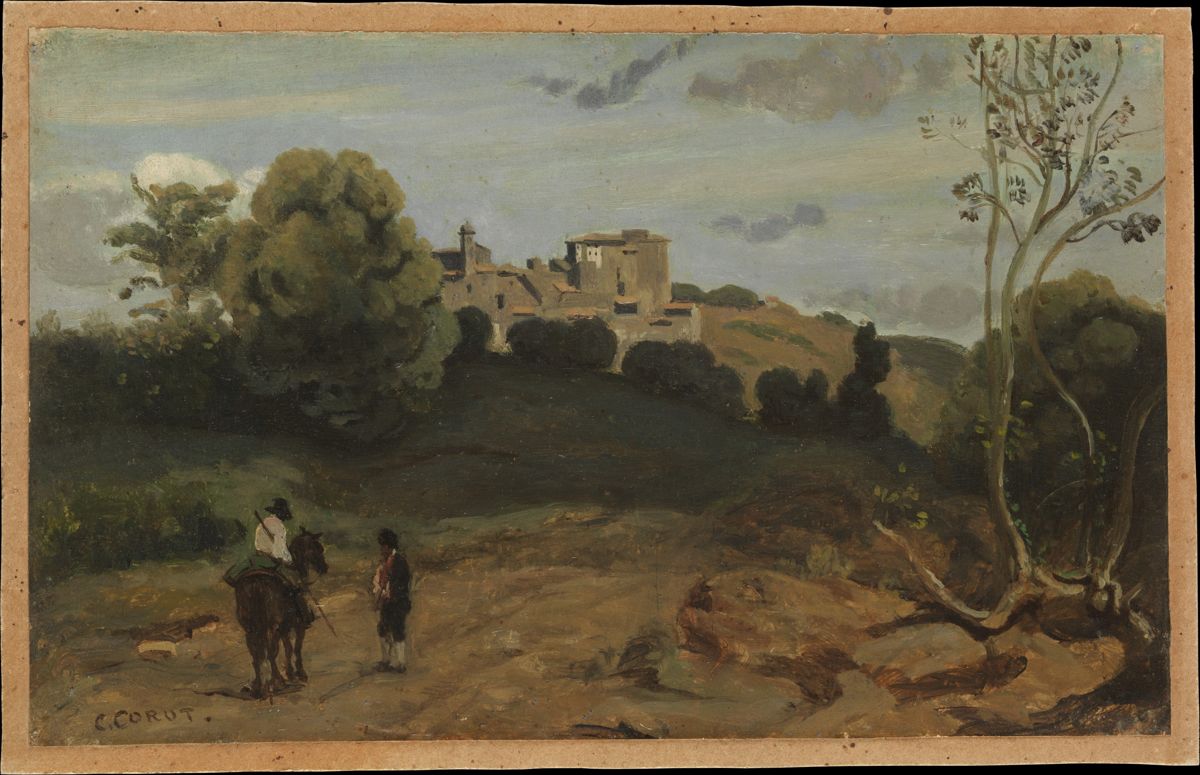 Vue de Genzano avec un cavalier et un paysan - Jean-Baptiste Camille Corot