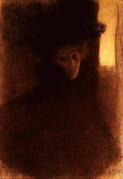 🎩 Dame med kappe og hatt – Gustav Klimt (ca. 1897-1898)