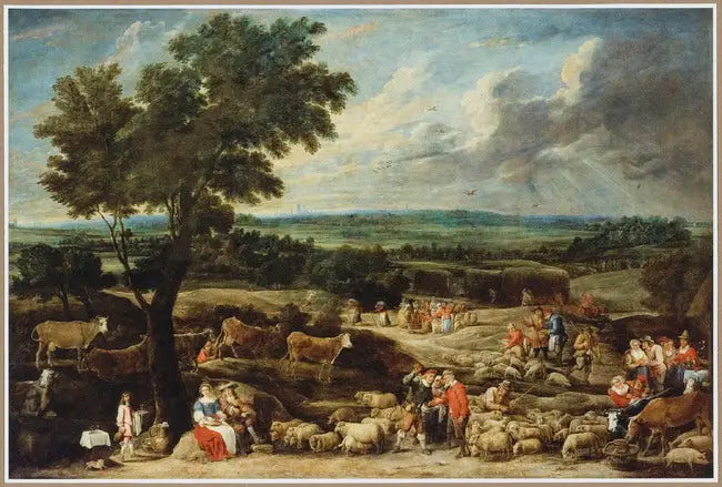 Un marché aux bestiaux dans un vaste paysage avec Anvers au loin - David Teniers le Jeune - Alpha Reproduction