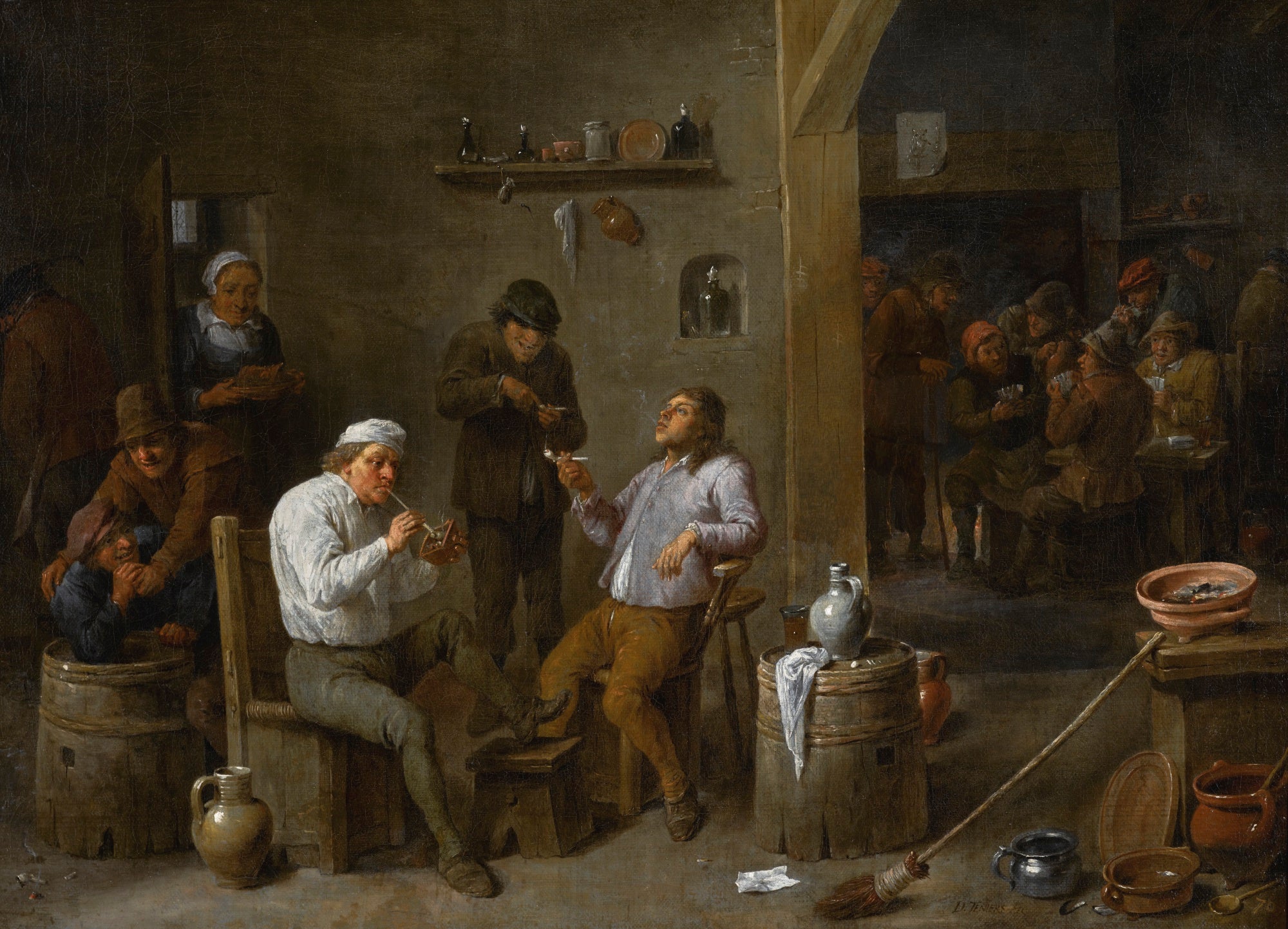 Scène intérieure de taverne avec des paysans buvant et fumant - David Teniers le Jeune