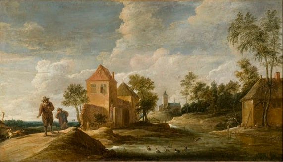 paysage avec église + rivière - David Teniers le Jeune