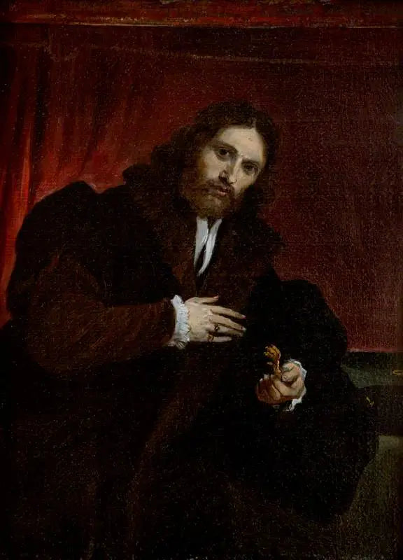 Portrait d’un homme en manteau de fourrure tenant une griffe de lion (d’après Lorenzo Lotto) - David Teniers le Jeune