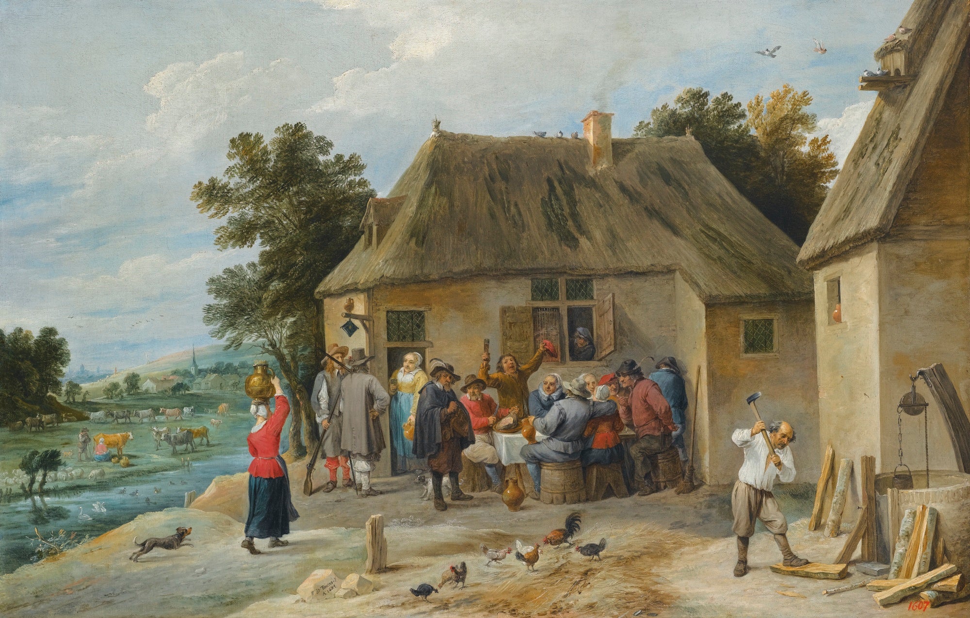 Une auberge de campagne, avec l'aubergiste coupant du bois - David Teniers le Jeune