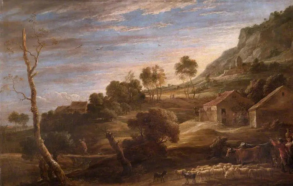 Paysage avec des paysans conduisant du bétail: Soir - David Teniers le Jeune - Alpha Reproduction