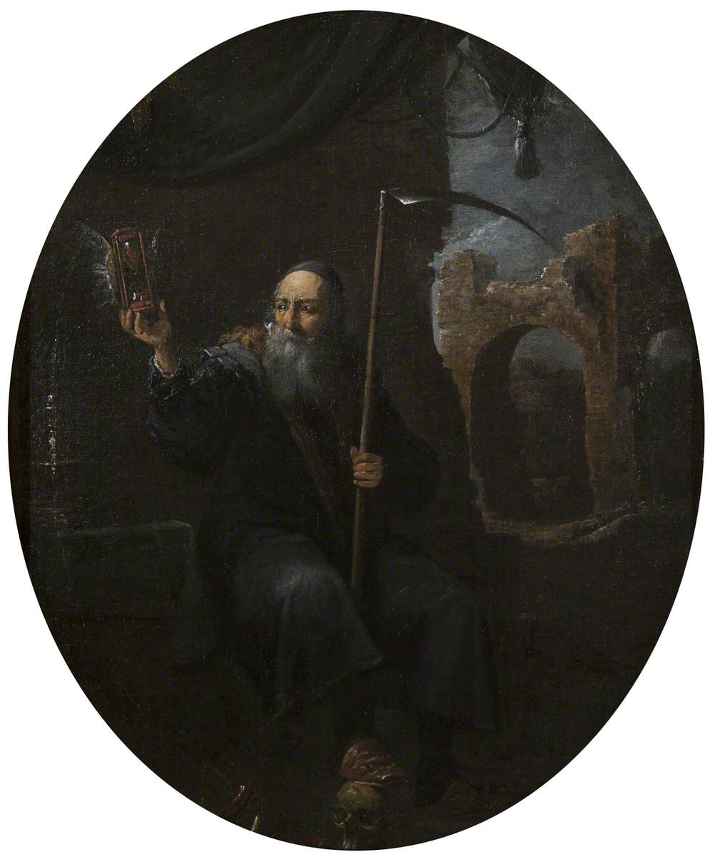 Le temps comme un vieil homme avec une faux et un sablier ailé - David Teniers le Jeune