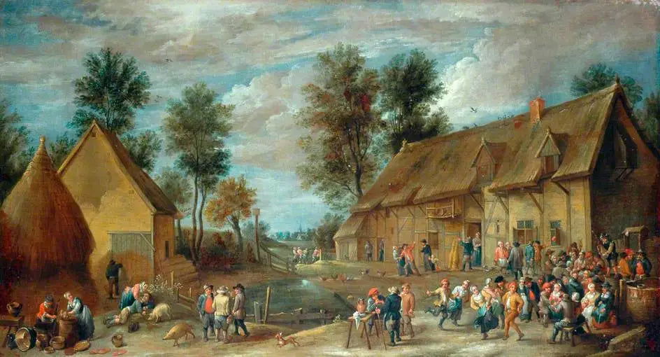 Une scène de village avec des paysans s’amusant devant une auberge - David Teniers le Jeune - Alpha Reproduction