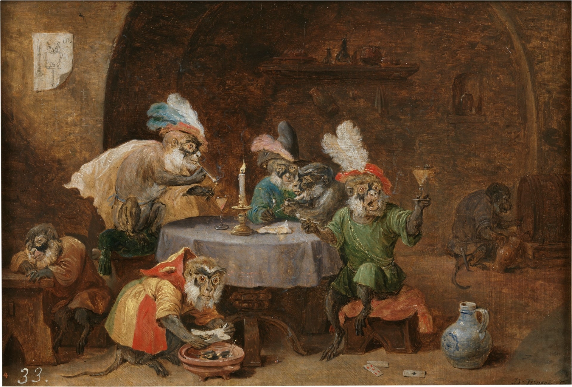 Des singes qui fument et boivent - David Teniers le Jeune