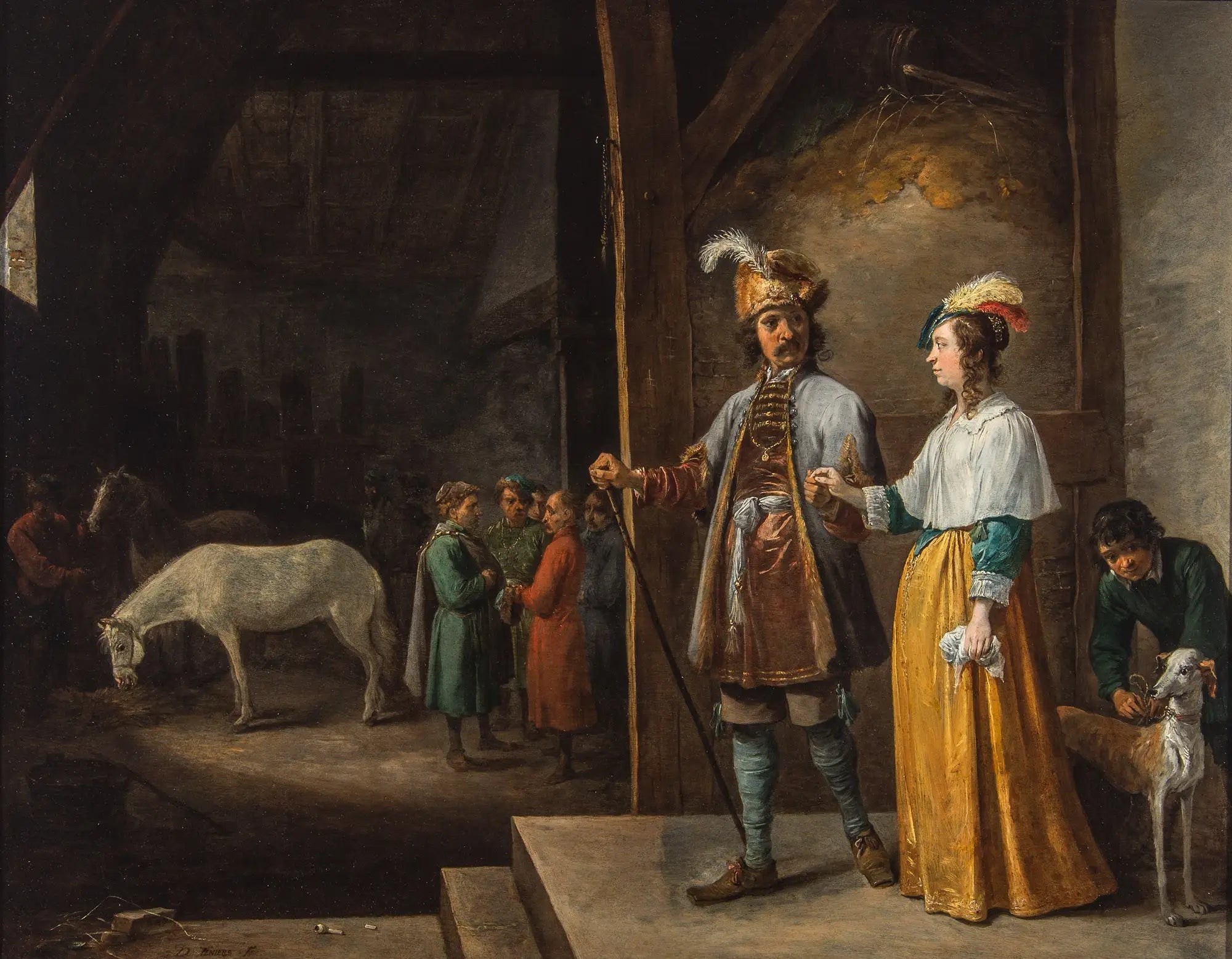 Une dame et un monsieur entrant dans une écurie - David Teniers le Jeune - Alpha Reproduction