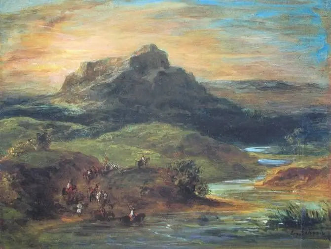 Arabiske ryttere krysser Sebou - Eugène Delacroix