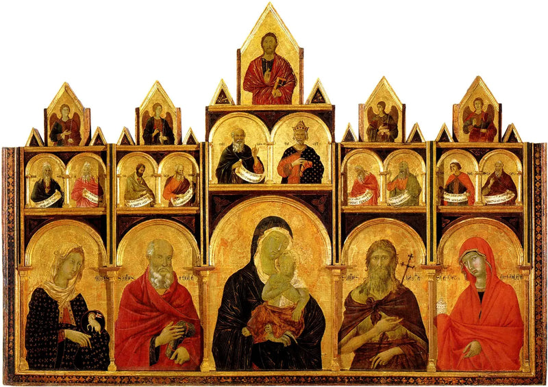 Polyptyk av Jomfruen med barnet med helgener - Duccio di Buoninsegna