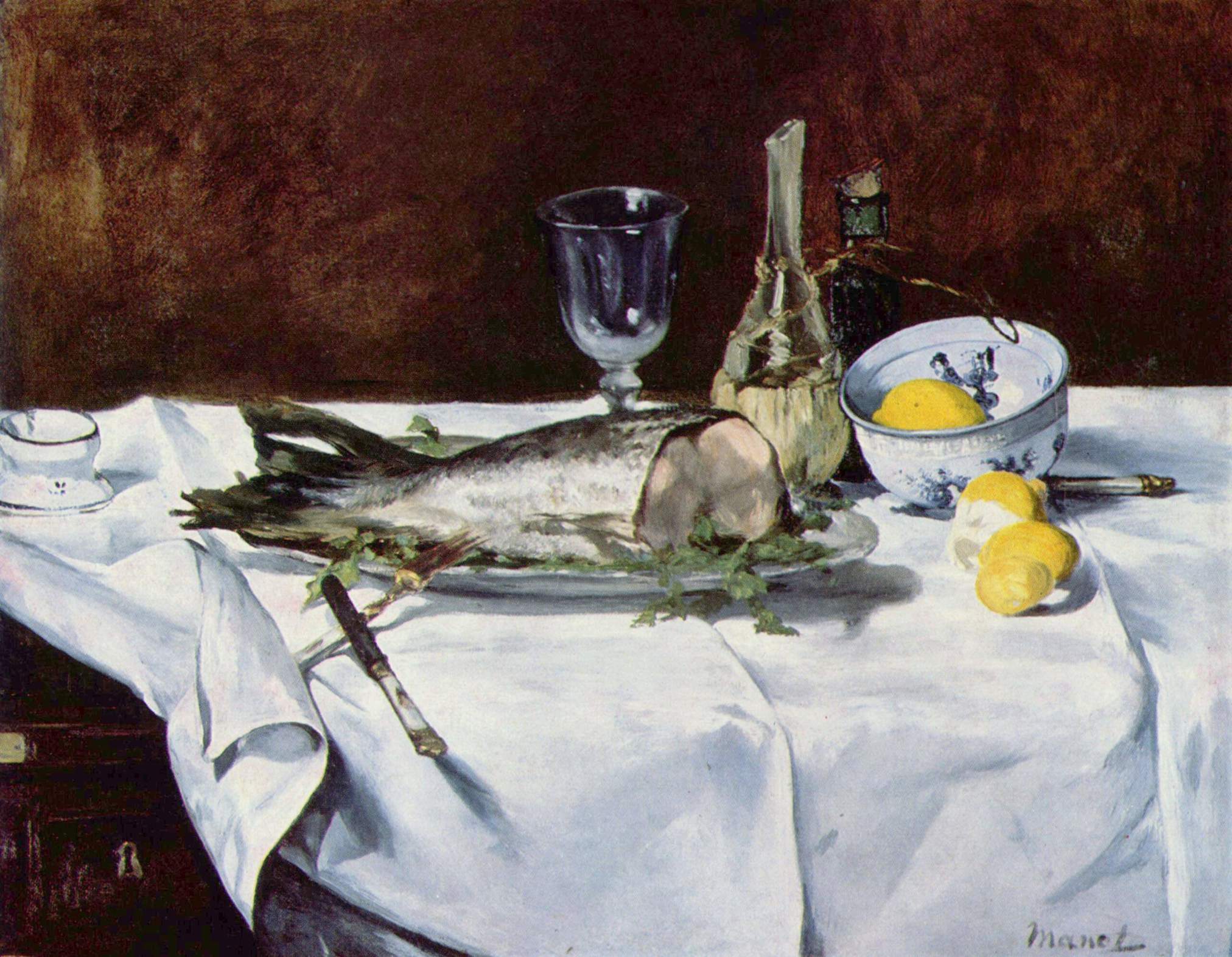 Reproduction du tableau « Nature morte au saumon - Édouard Manet » par Alpha Reproduction en peinture à l’huile