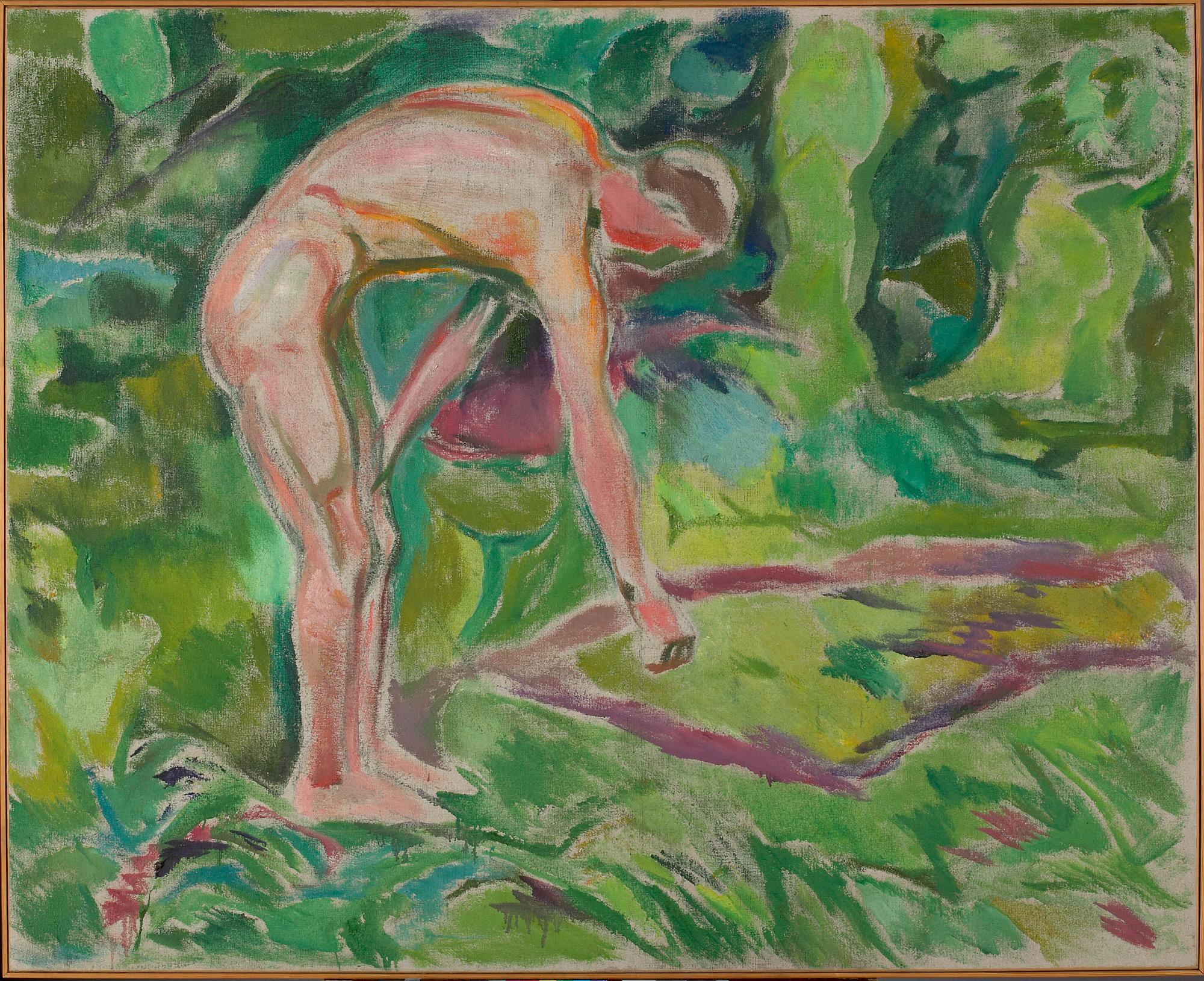 Reproduction du tableau « Nu masculin s'incline en avant dans les bois - Edvard Munch » par Alpha Reproduction en peinture à l’huile