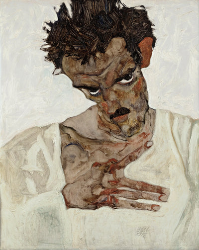 Reproduction du tableau « Autoportrait tête baissée - Egon Schiele » par Alpha Reproduction en peinture à l’huile