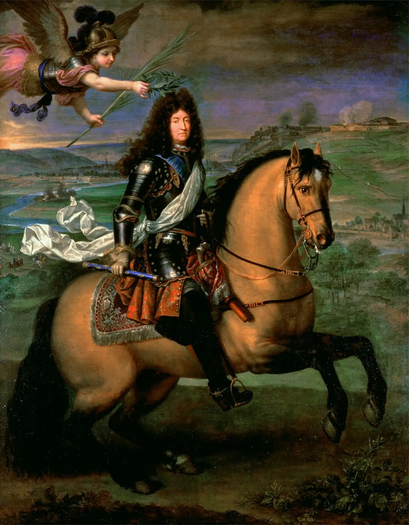 Louis XIV på hest kronet av Seieren foran Namur-setet - Pierre Mignard