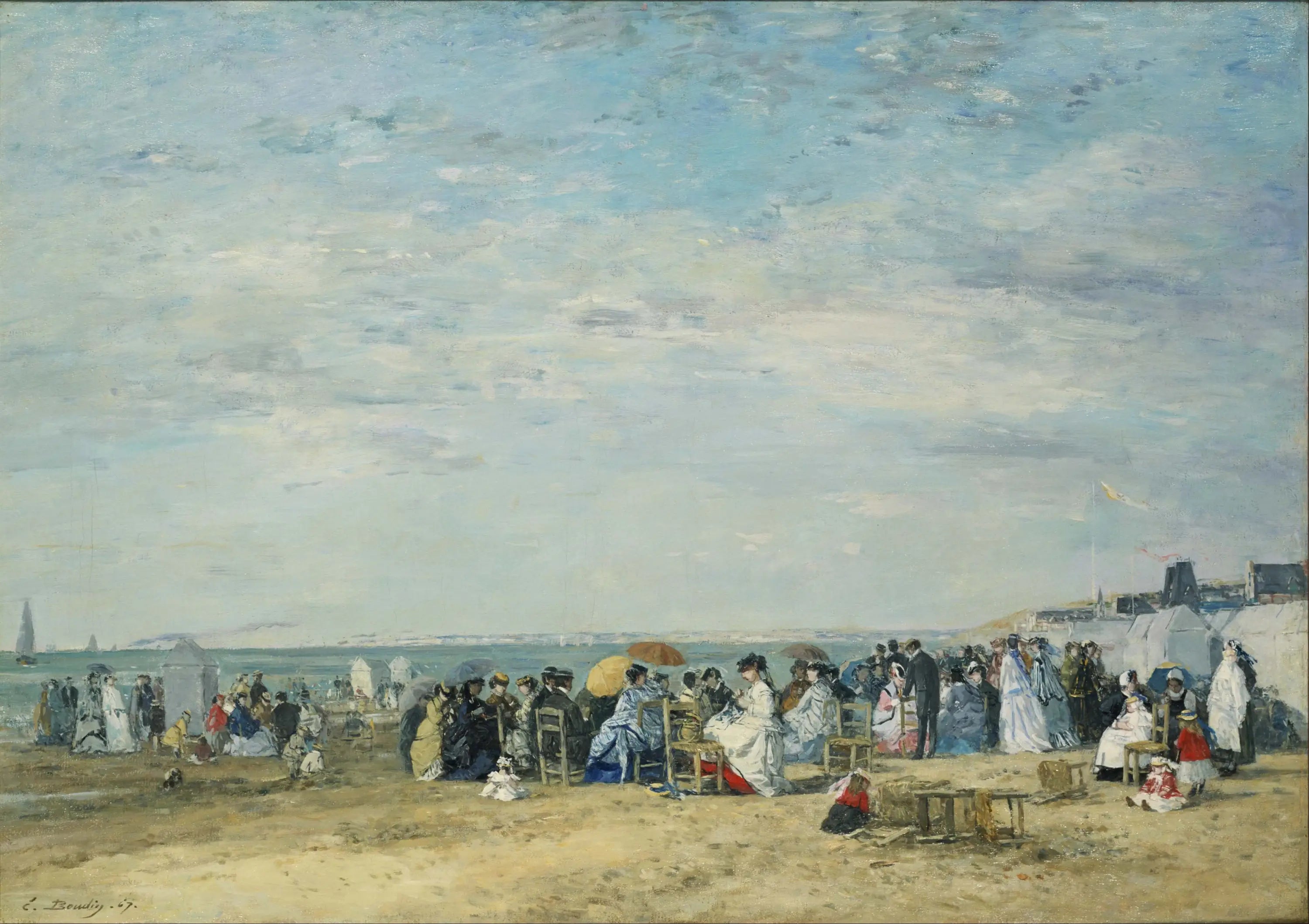 Reproduction du tableau « La plage de Trouville - Eugène Boudin » par Alpha Reproduction en peinture à l’huile