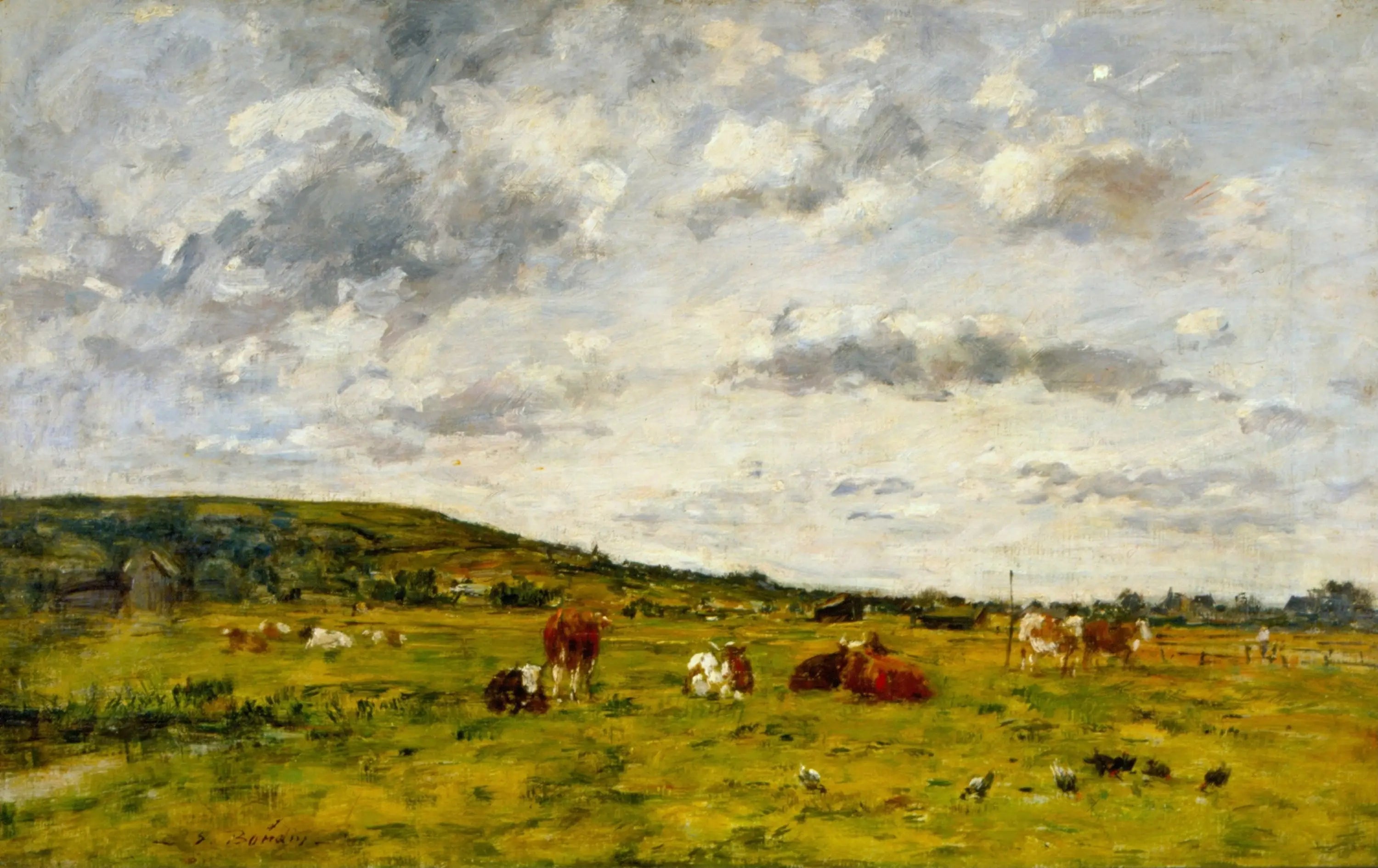 Reproduction du tableau « Vaches au pâturage - Eugène Boudin » par Alpha Reproduction en peinture à l’huile
