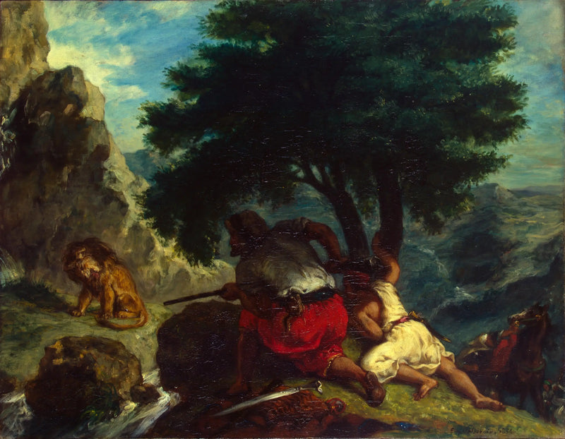 Løvejakt i Marokko - Eugène Delacroix