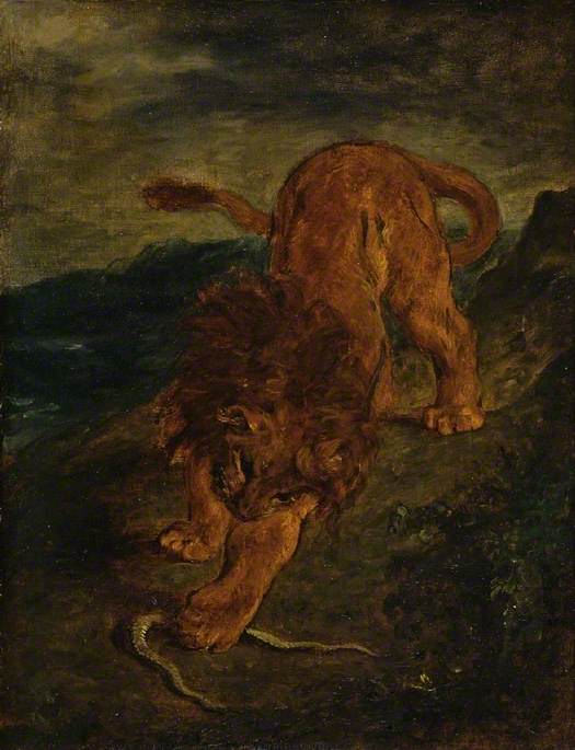 Reproduction du tableau « Le Lion et le Serpent - Eugène Delacroix » par Alpha Reproduction en peinture à l’huile