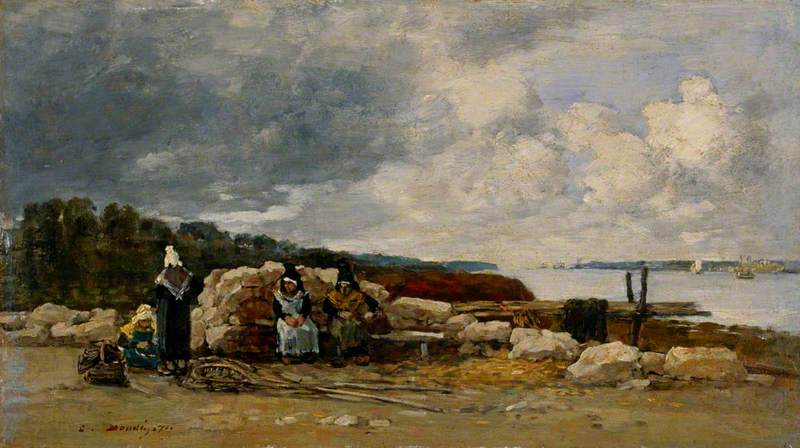 Reproduction du tableau « Plougastel : Pêcheuses de crevettes - Eugène Boudin » par Alpha Reproduction en peinture à l’huile