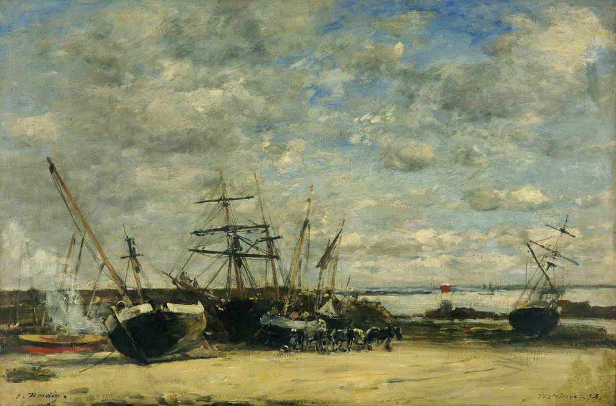 Reproduction du tableau « Navires et chevaux sur le rivage - Eugène Boudin » par Alpha Reproduction en peinture à l’huile