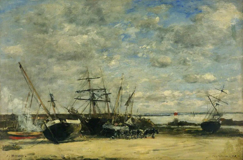 Skip og hester ved kysten - Eugène Boudin