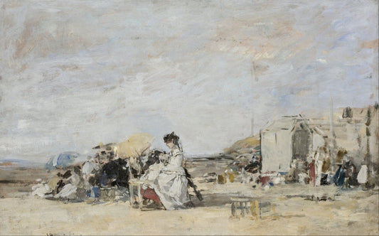 👒 Dame i hvitt på stranden i Trouville – Eugène Boudin (ca. 1865–1870)