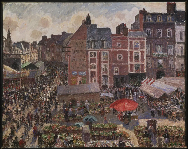 Marked en en solfylt ettermiddag, Dieppe - Camille Pissarro