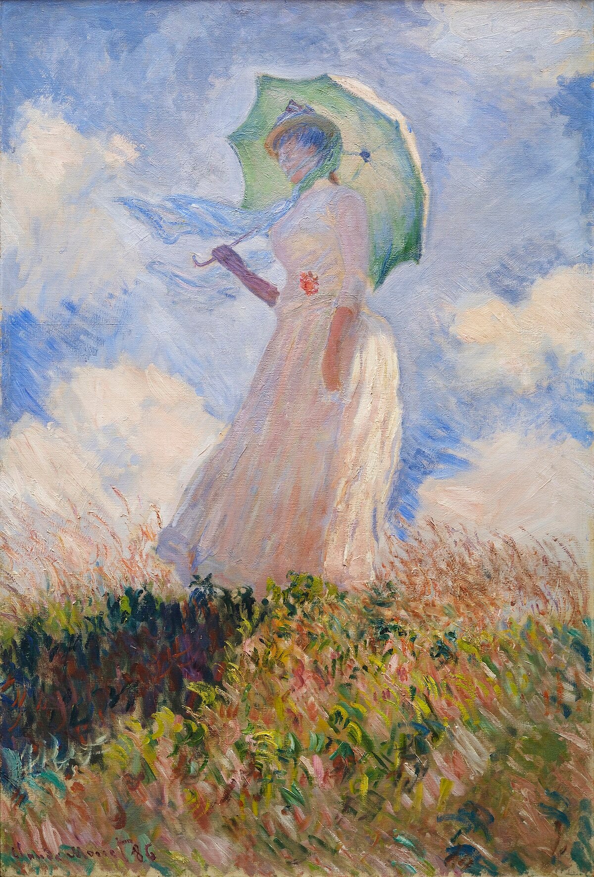 Kvinne med parasoll vendt mot venstre – Claude Monet, 1875