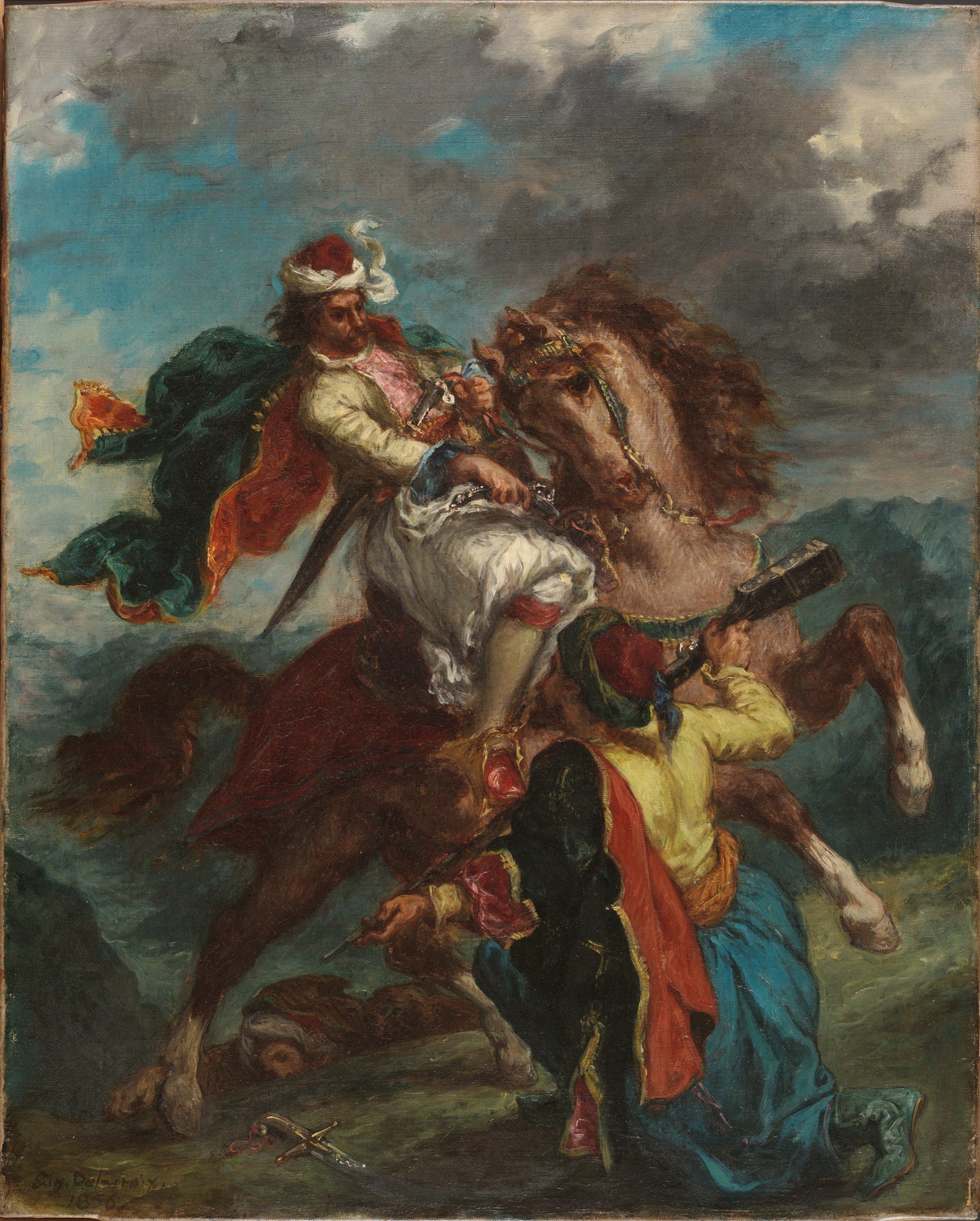 Reproduction du tableau « Un Turc se rend à un cavalier grec - Eugène Delacroix » par Alpha Reproduction en peinture à l’huile