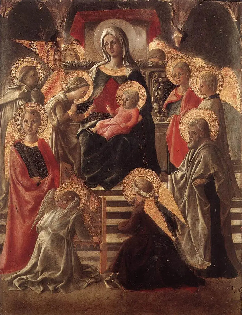 Madonna og Barnet på tronen med helgener - Fra Filippo Lippi