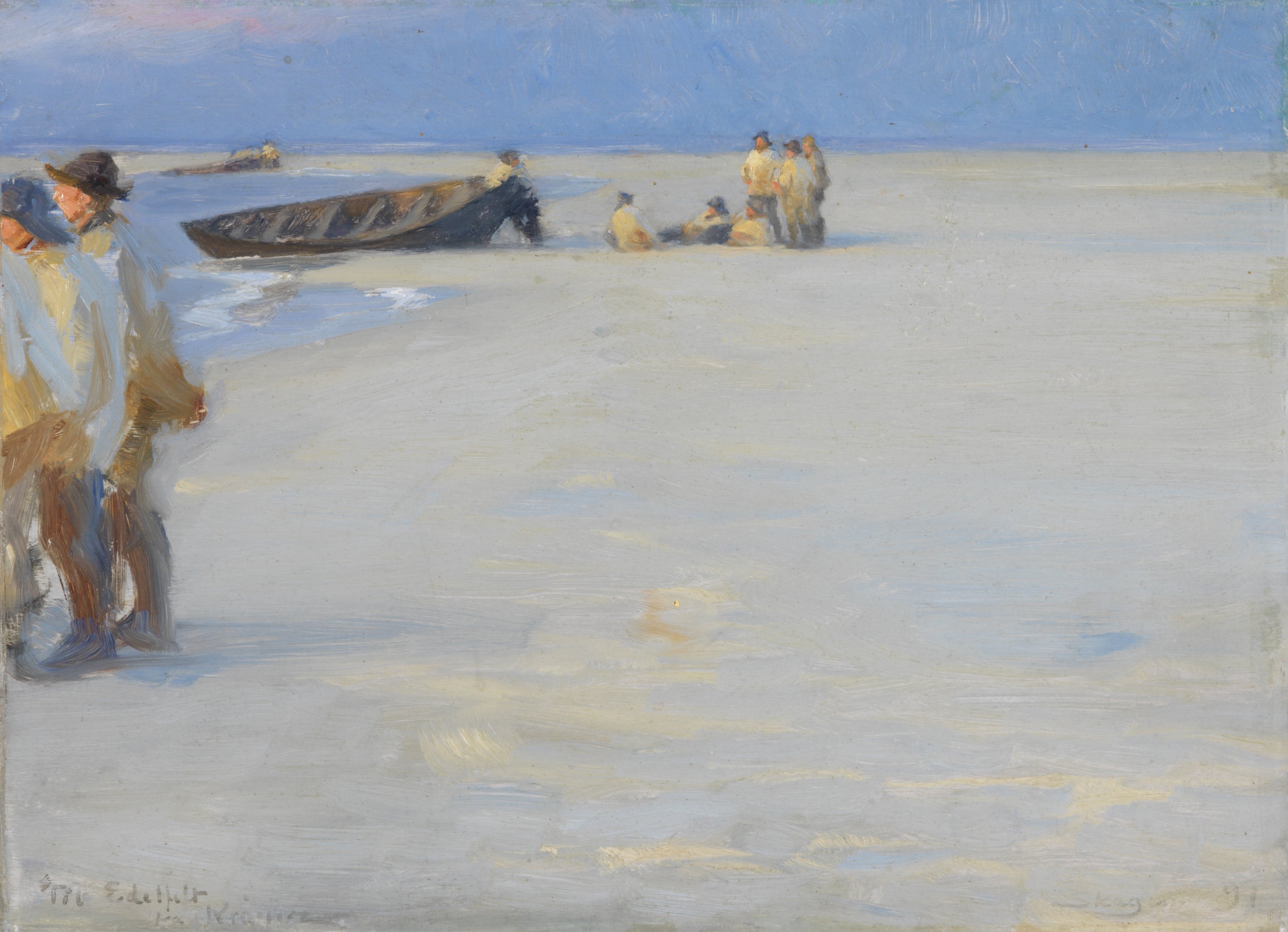 Fiskere på nordstranden i Skagen. Sommerkveld. - Peder Severin Krøyer
