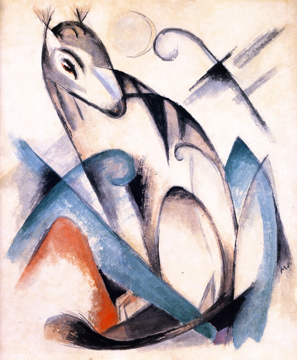 Reproduction du tableau « Animal imaginaire assis - Franz Marc » par Alpha Reproduction en peinture à l’huile