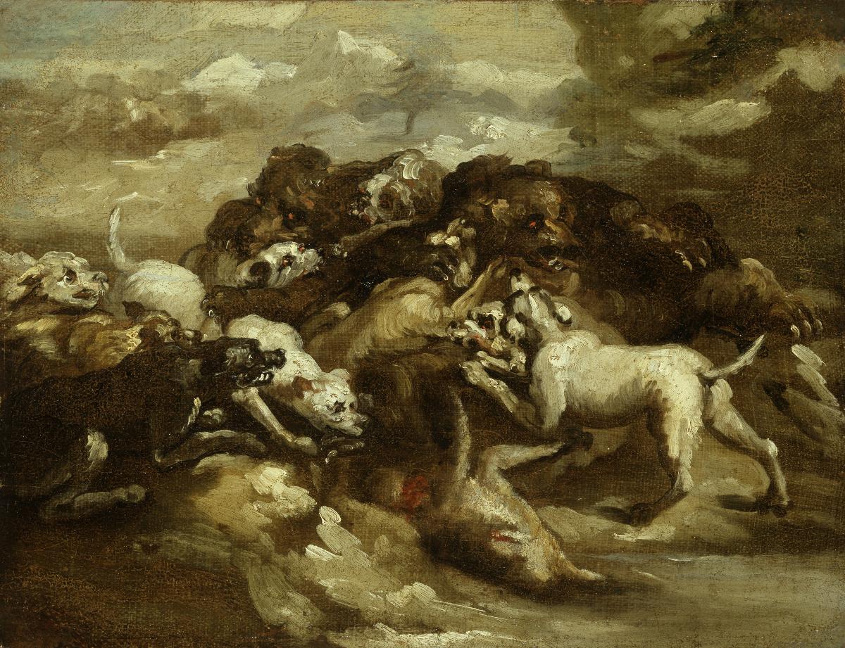 Reproduction du tableau « Combat de chiens et d'ours - Théodore Géricault » par Alpha Reproduction en peinture à l’huile