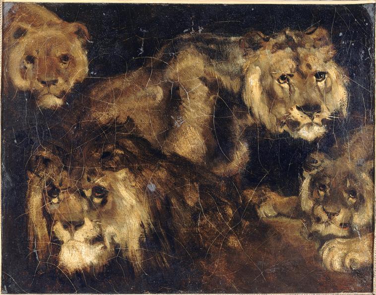 Reproduction du tableau « Étude de quatre têtes de lions - Théodore Géricault » par Alpha Reproduction en peinture à l’huile