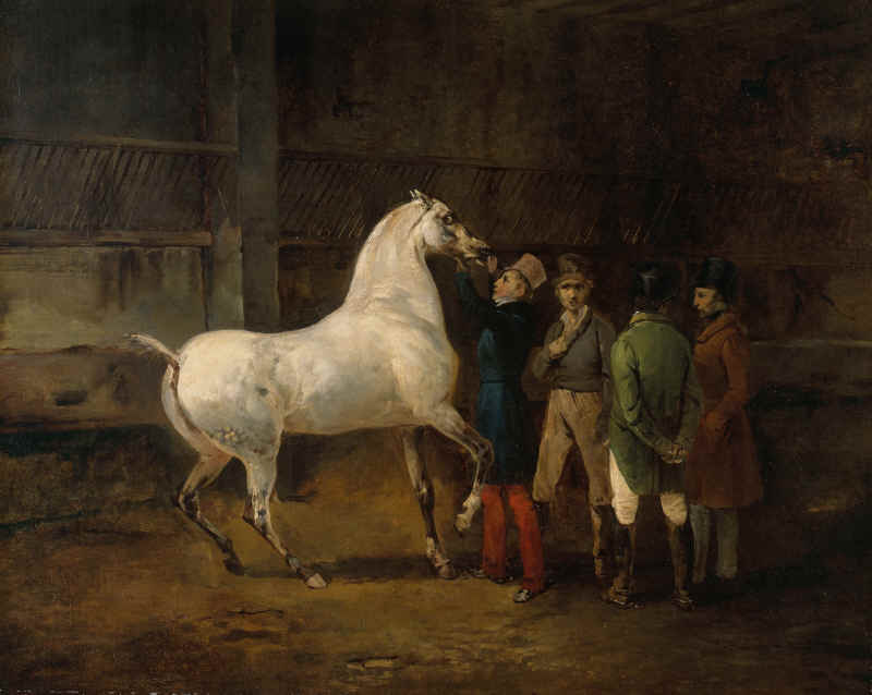 Reproduction du tableau « Démonstration d'un cheval blanc - Théodore Géricault » par Alpha Reproduction en peinture à l’huile