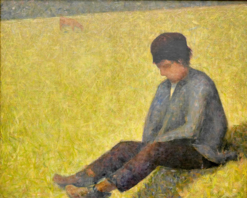 Gutt som sitter i en eng - Georges Seurat