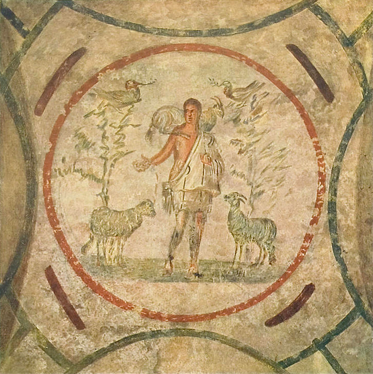 Le Bon Pasteur de la catacombe de Priscille — Artiste paléochrétien anonyme, peinture murale