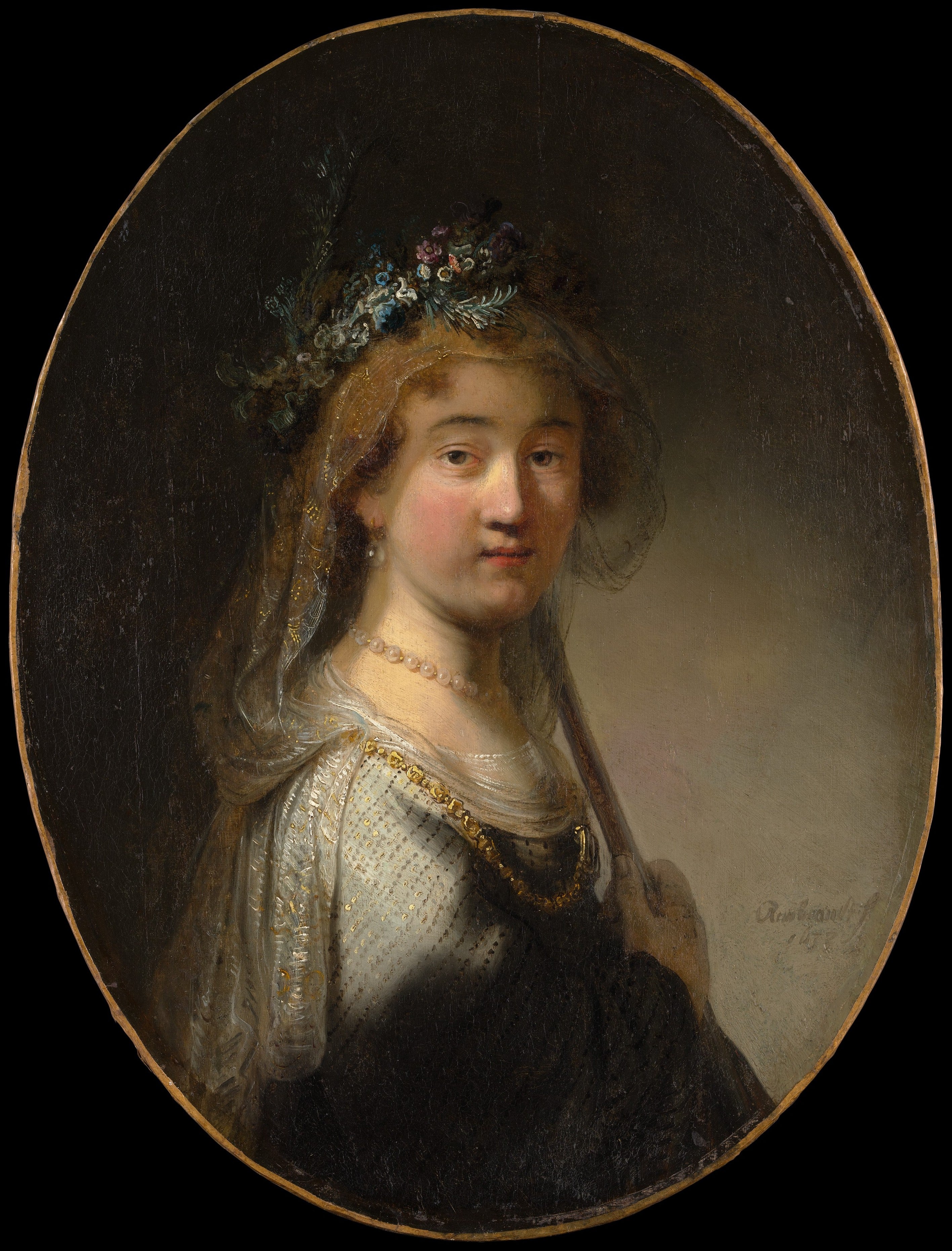 Reproduction du tableau « Une jeune femme en bergère (« Saskia en Flora ») - Rembrandt » par Alpha Reproduction en peinture à l’huile