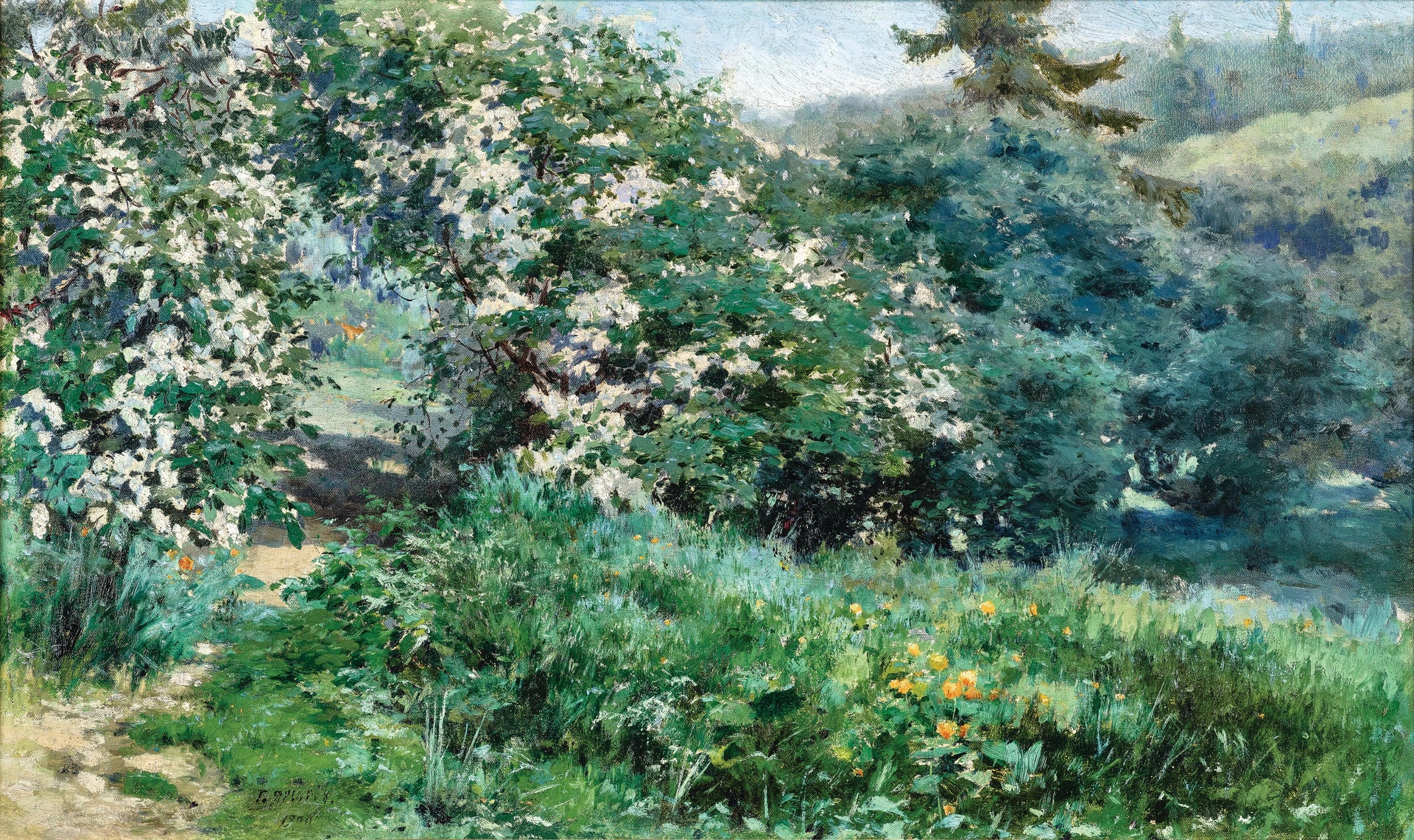 Arbres fruitiers en fleurs à Yalta, peinture de Grigory Fedorovich Yartsev