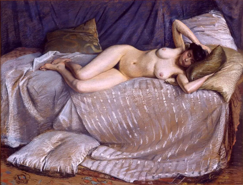 Naken kvinne liggende på en sofa - Gustave Caillebotte