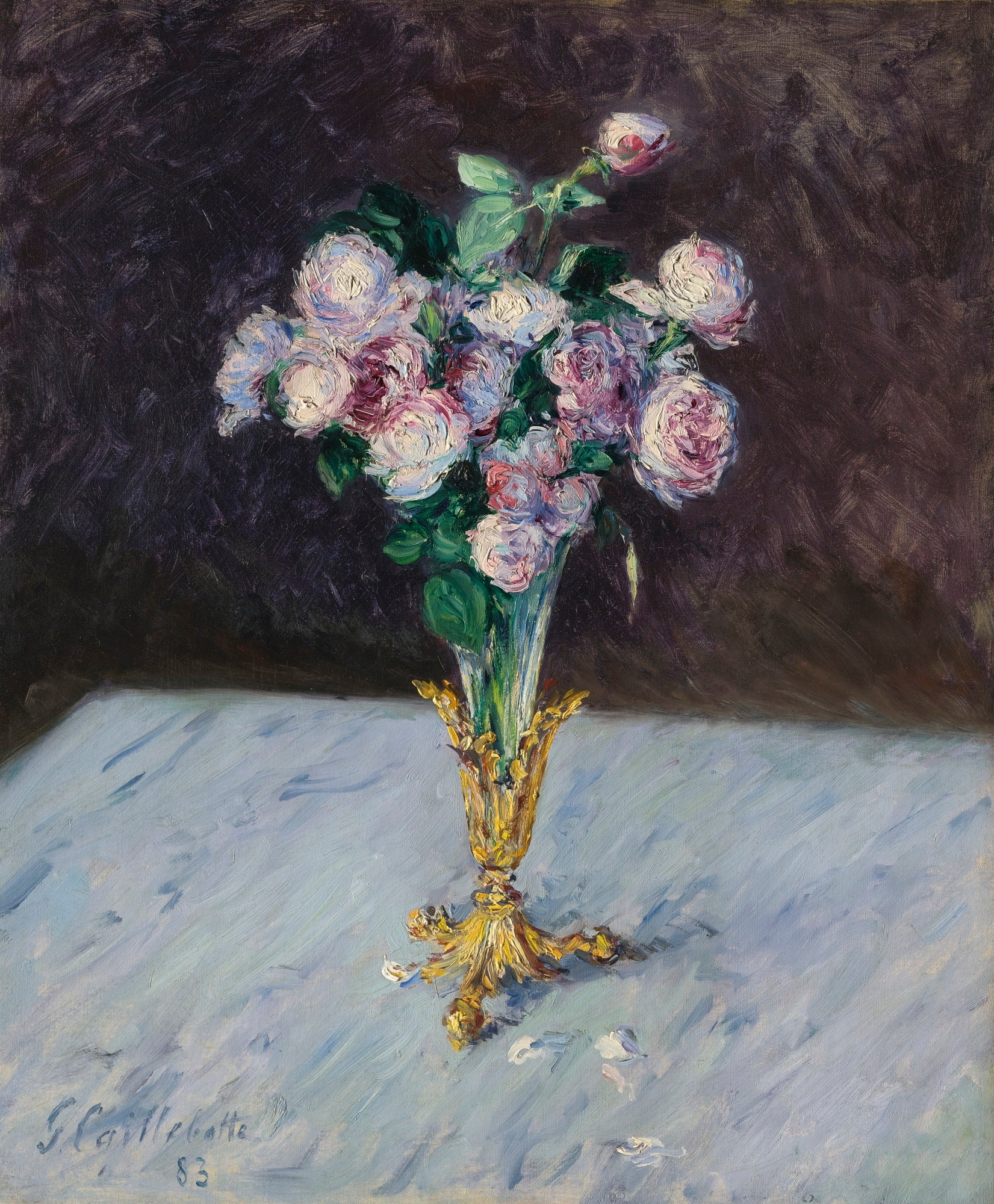 Reproduction du tableau « Bouquet de roses dans un vase de cristal - Gustave Caillebotte » par Alpha Reproduction en peinture à l’huile
